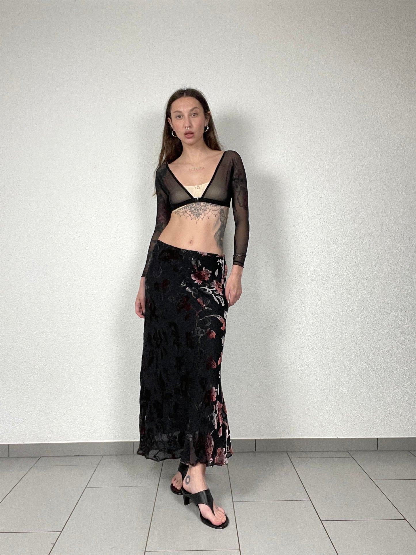 Velvet floral bias skirt