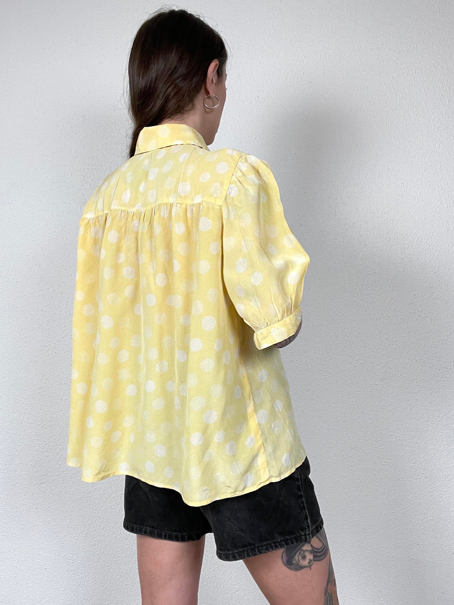 Vintage Yellow Polka Dot Silk Shirt