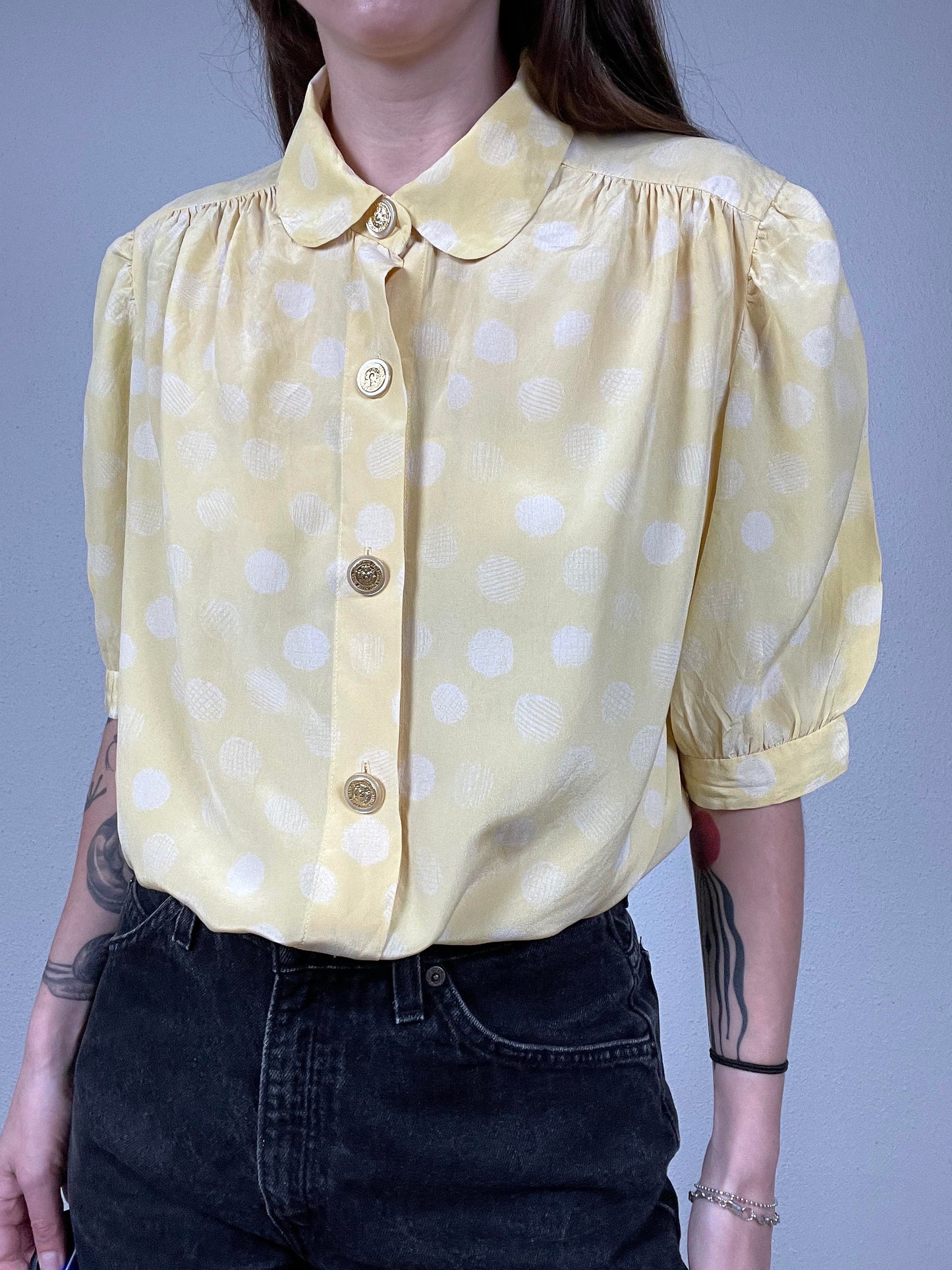 Vintage Yellow Polka Dot Silk Shirt