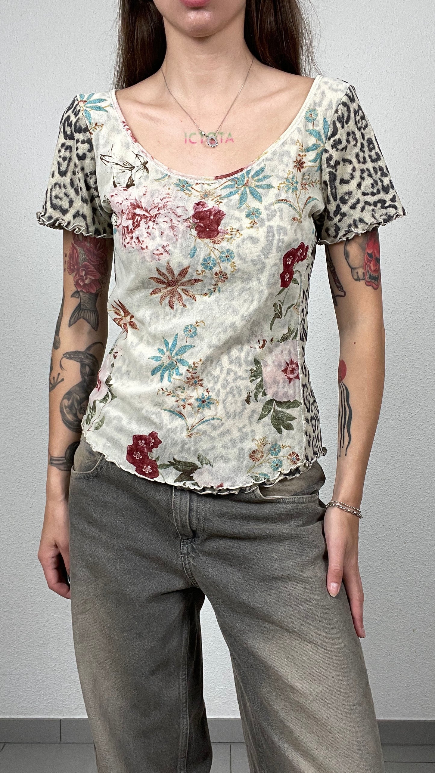 Leopard Floral Mesh Top