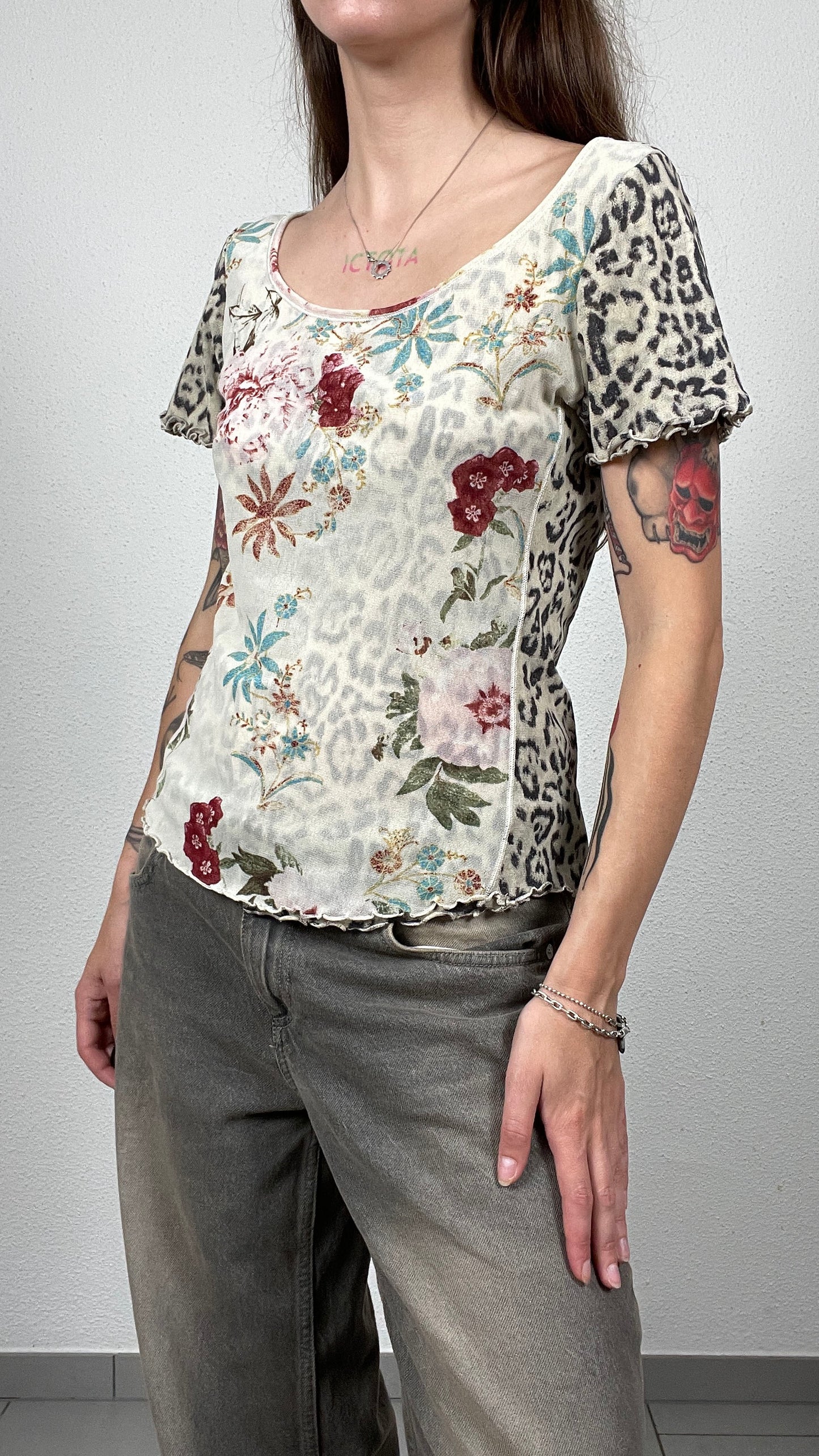 Leopard Floral Mesh Top