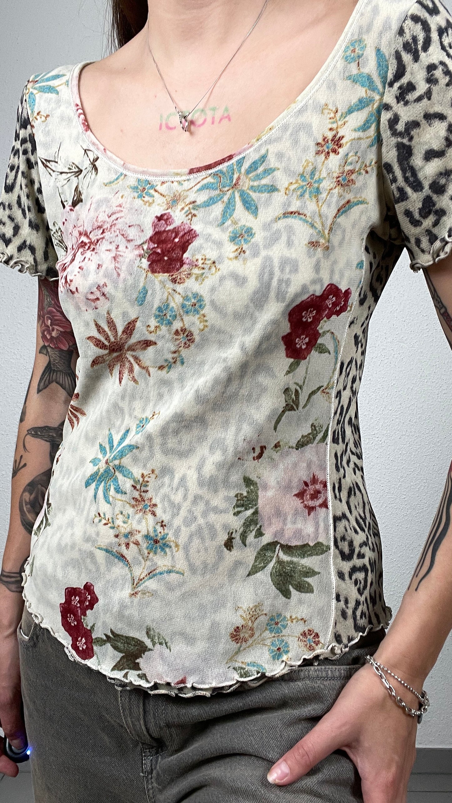 Leopard Floral Mesh Top