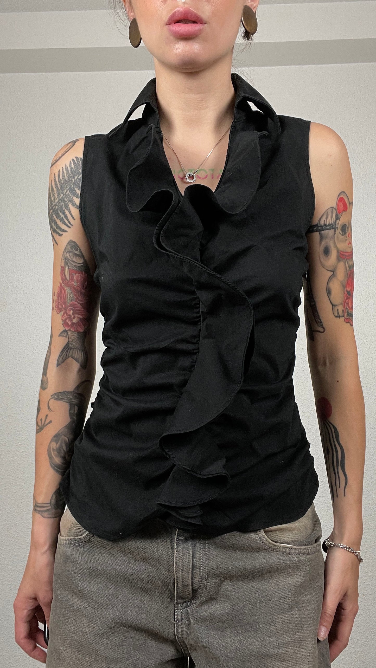 Y2K Ruffle Front Sleeveless Blouse