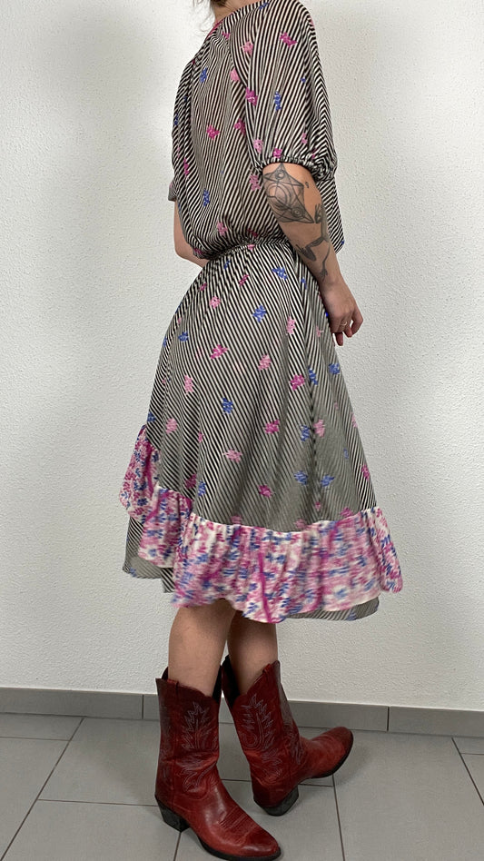 80s Striped Floral Midi Dress – Virginie Paris