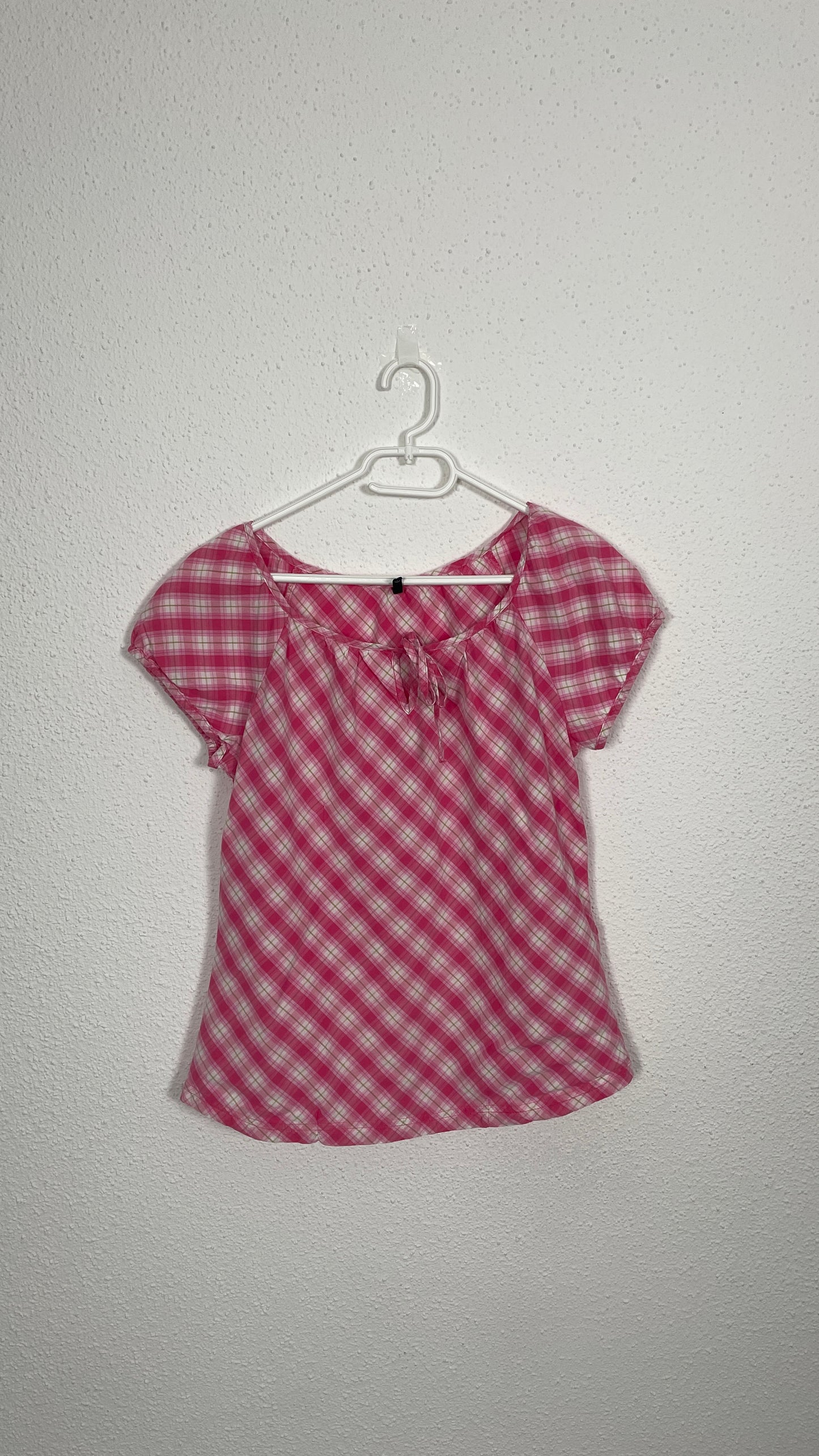 Y2K Pink Check Cotton Top