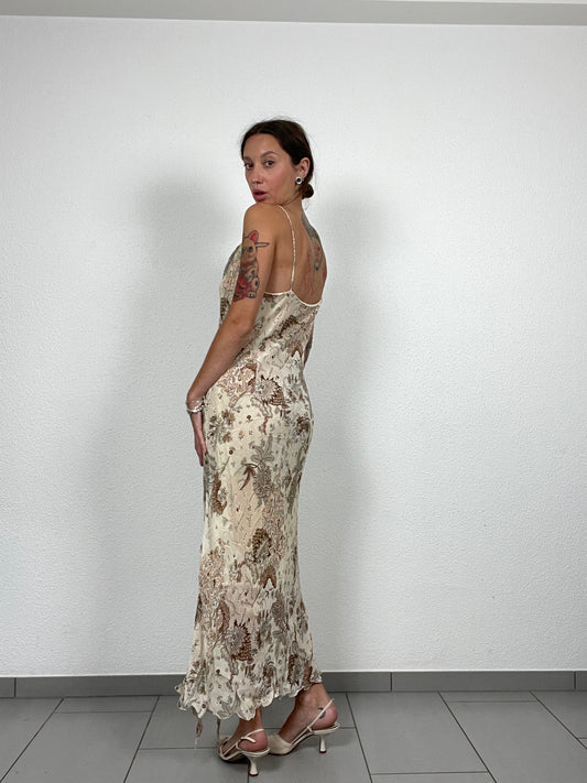 Y2K Floral Cream Maxi Slip Dress