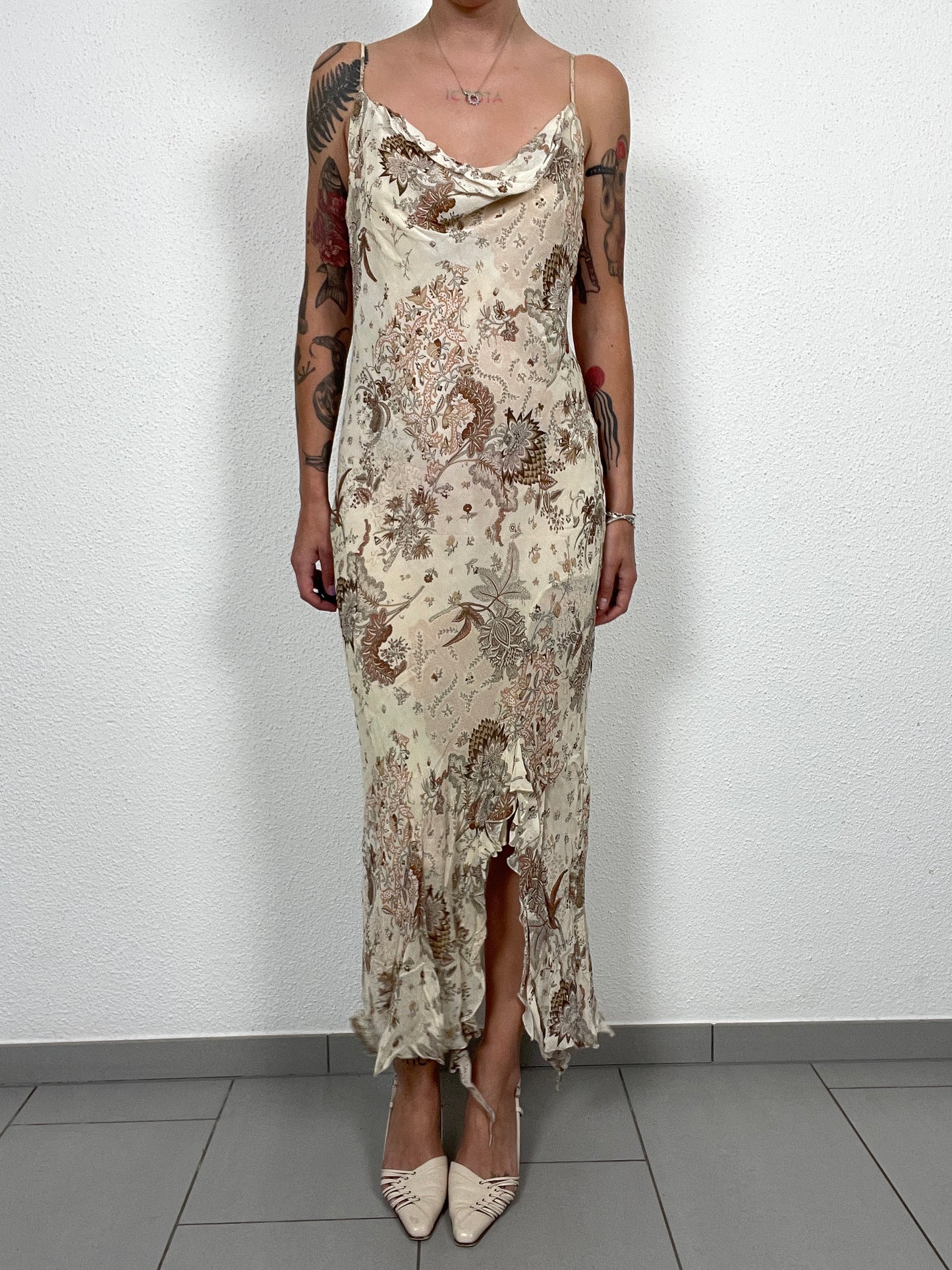 Y2K Floral Cream Maxi Slip Dress