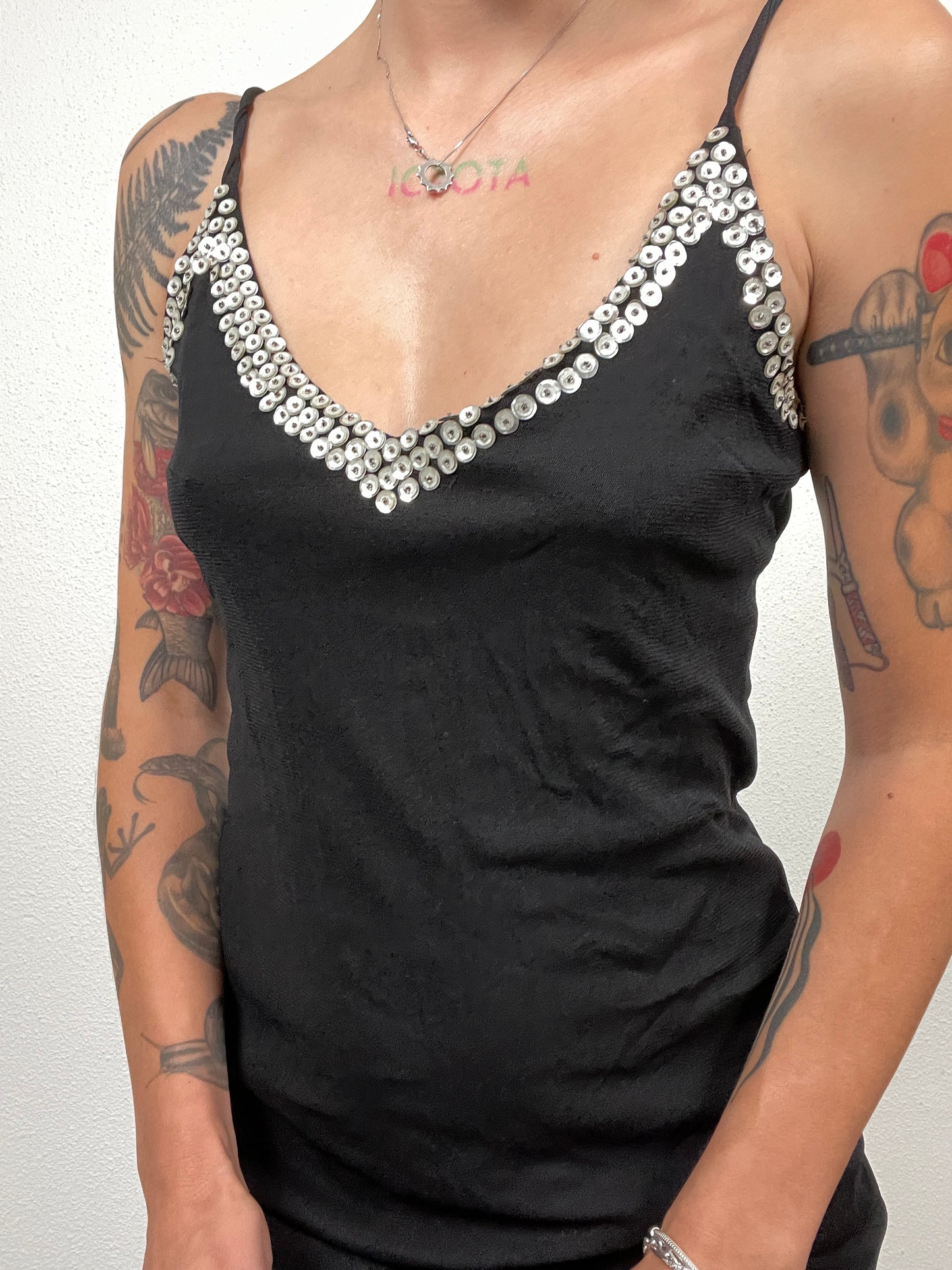 Y2K Black Mini Slip Dress with Sequin Detail