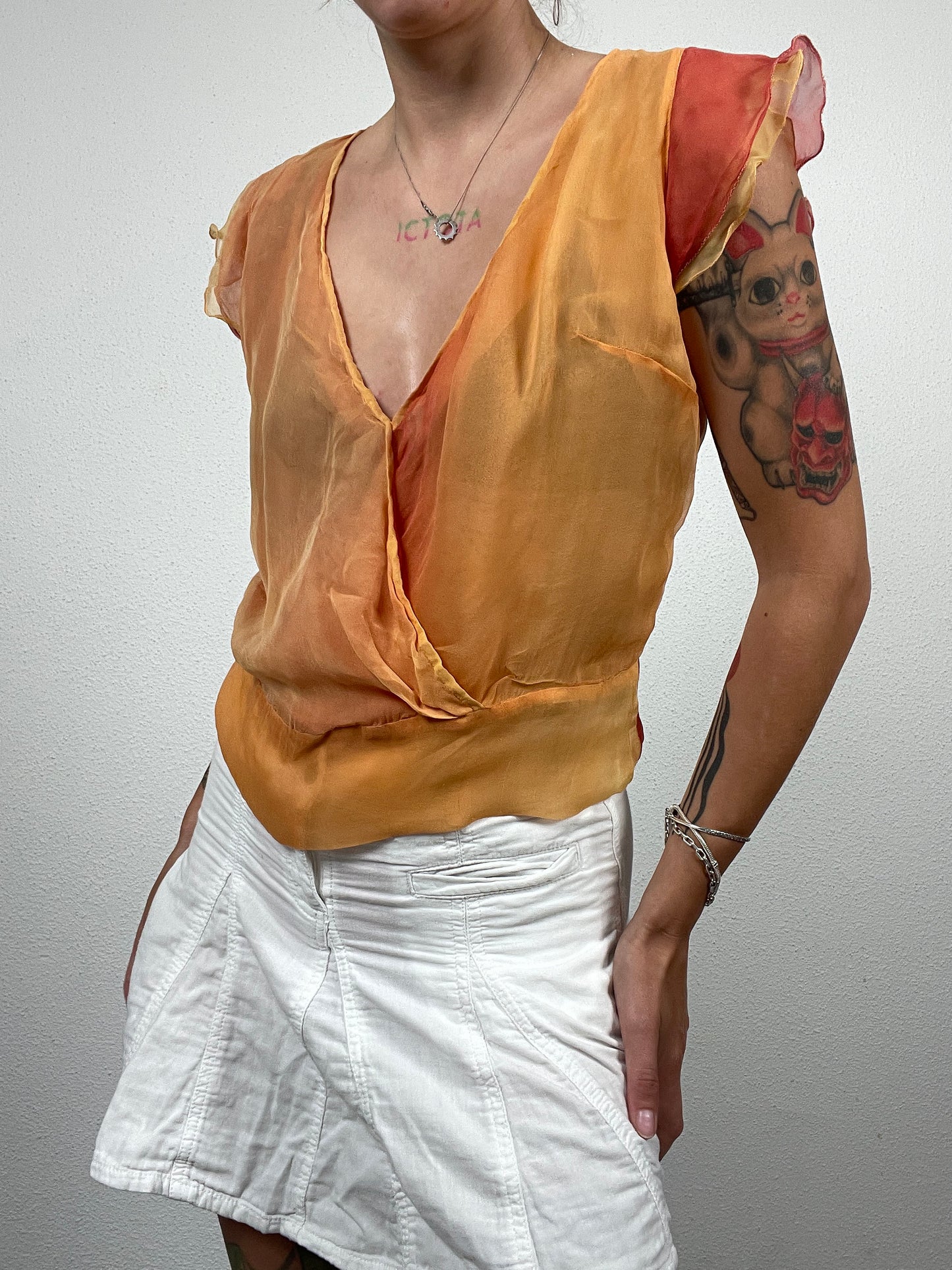 Vintage 90s Sheer Silk Wrap Blouse
