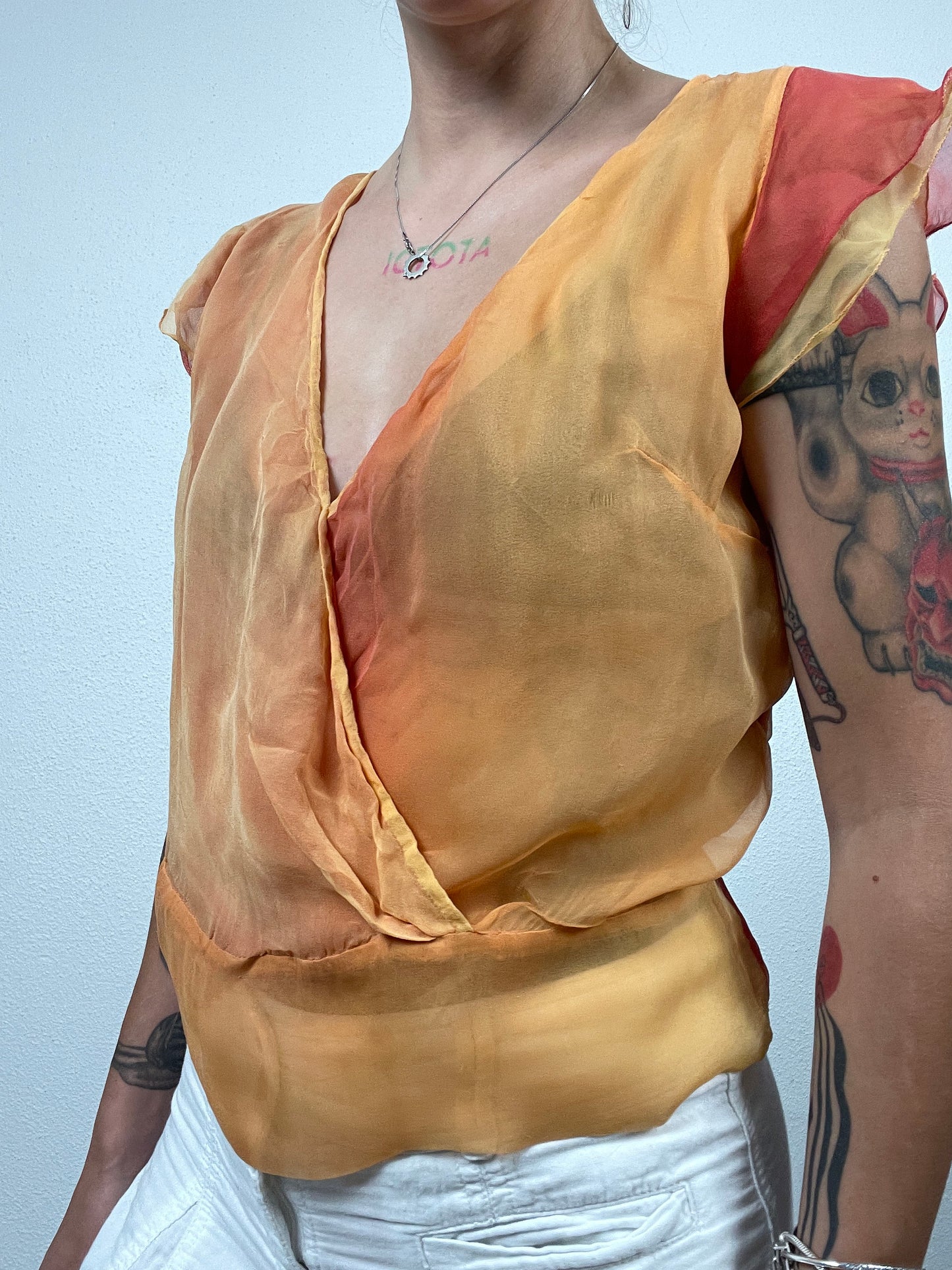 Vintage 90s Sheer Silk Wrap Blouse