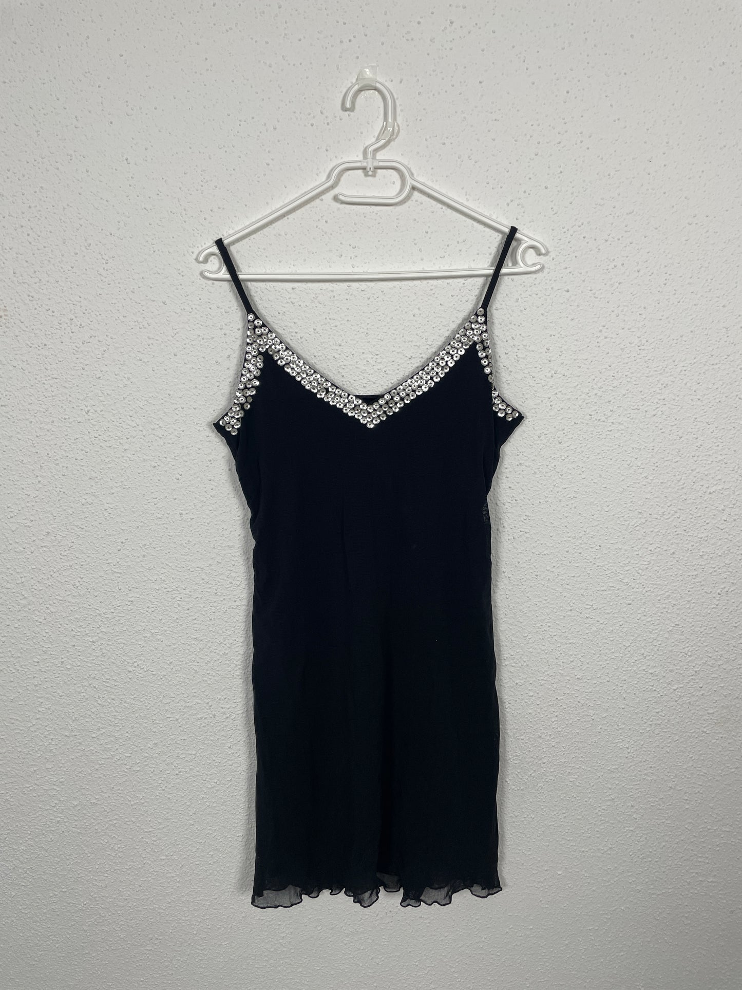 Y2K Black Mini Slip Dress with Sequin Detail