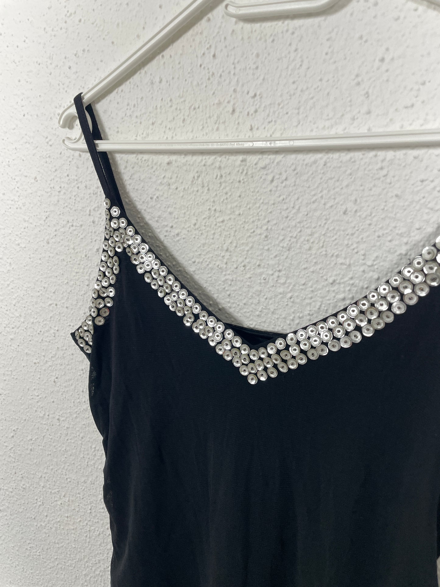 Y2K Black Mini Slip Dress with Sequin Detail