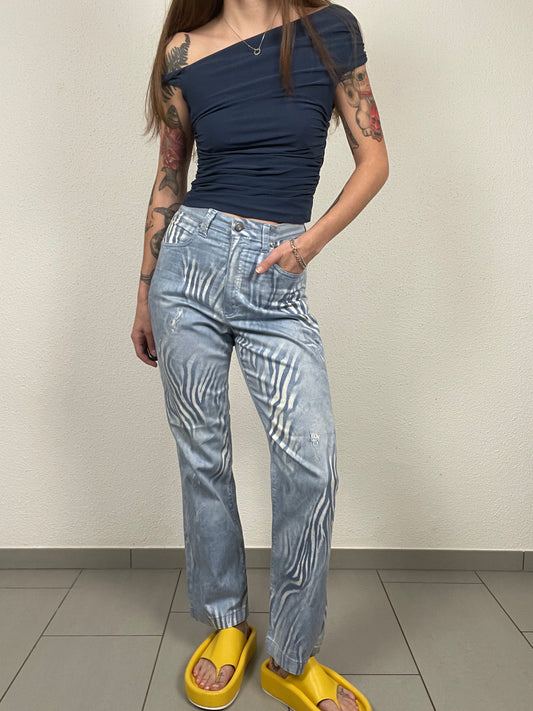 Y2K Light Wash Zebra Pants