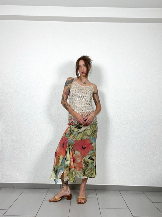 Luisa Cerano 100% Silk Floral Skirt