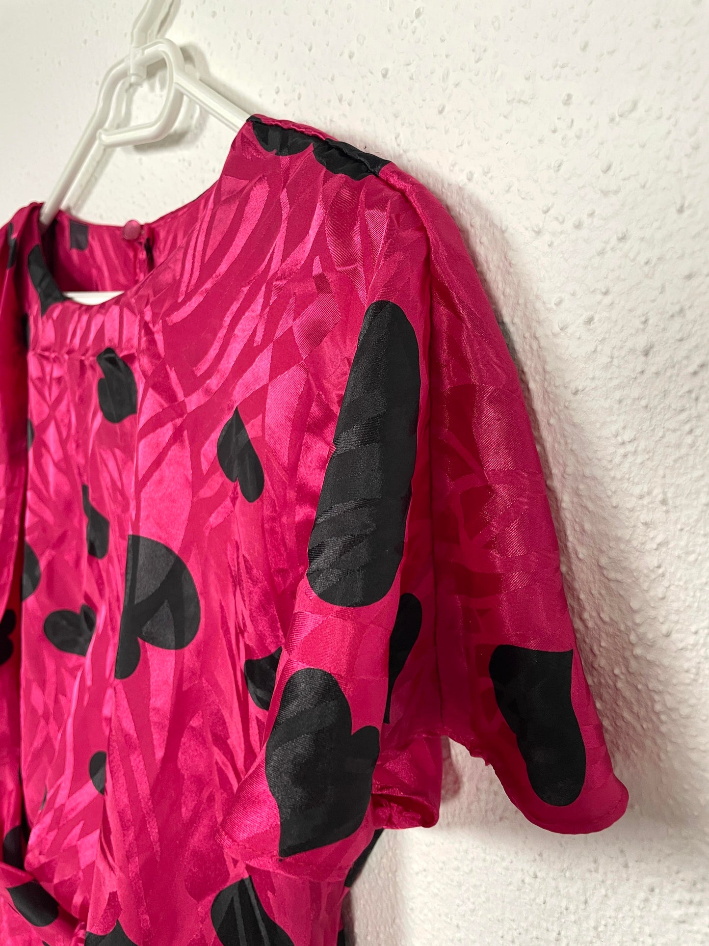 Vintage 80s Heart Print Midi Pink Dress