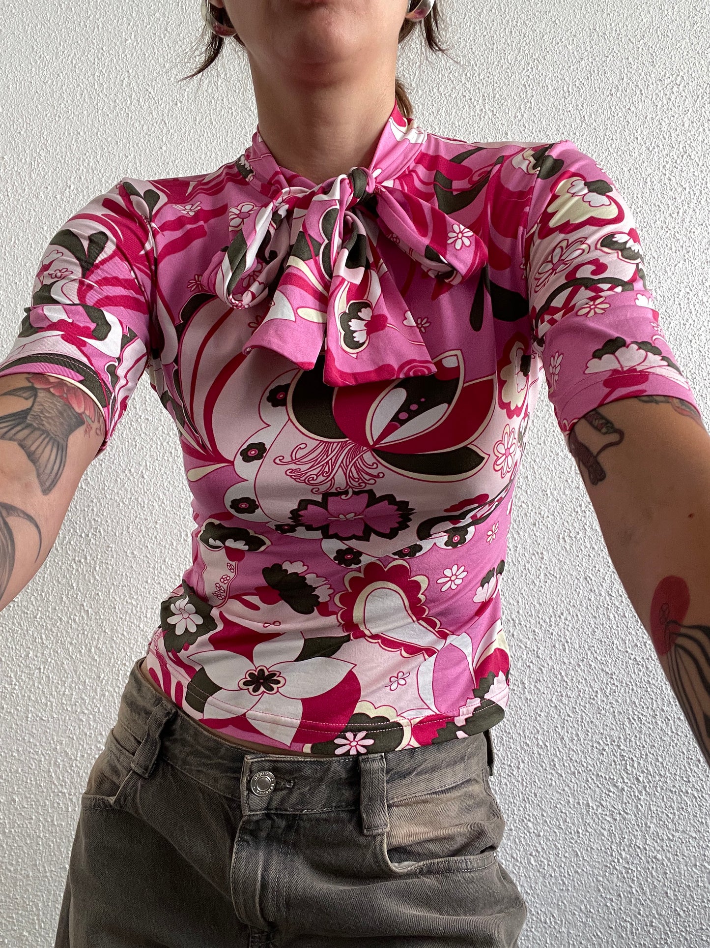 Y2K Pink Psychedelic Bow Top – More & More