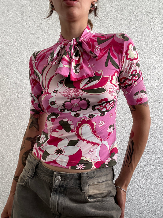Y2K Pink Psychedelic Bow Top – More & More