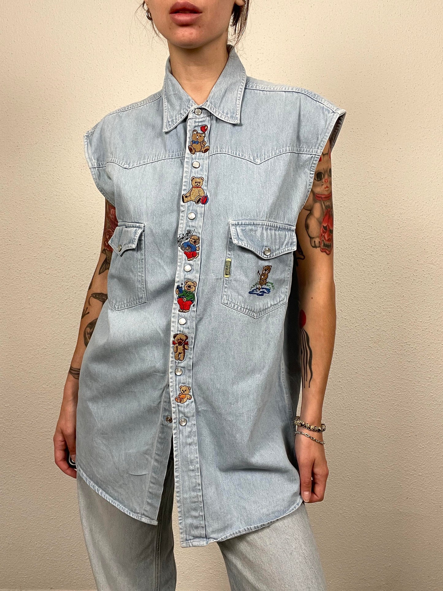 Vintage 90s denim teddy vest