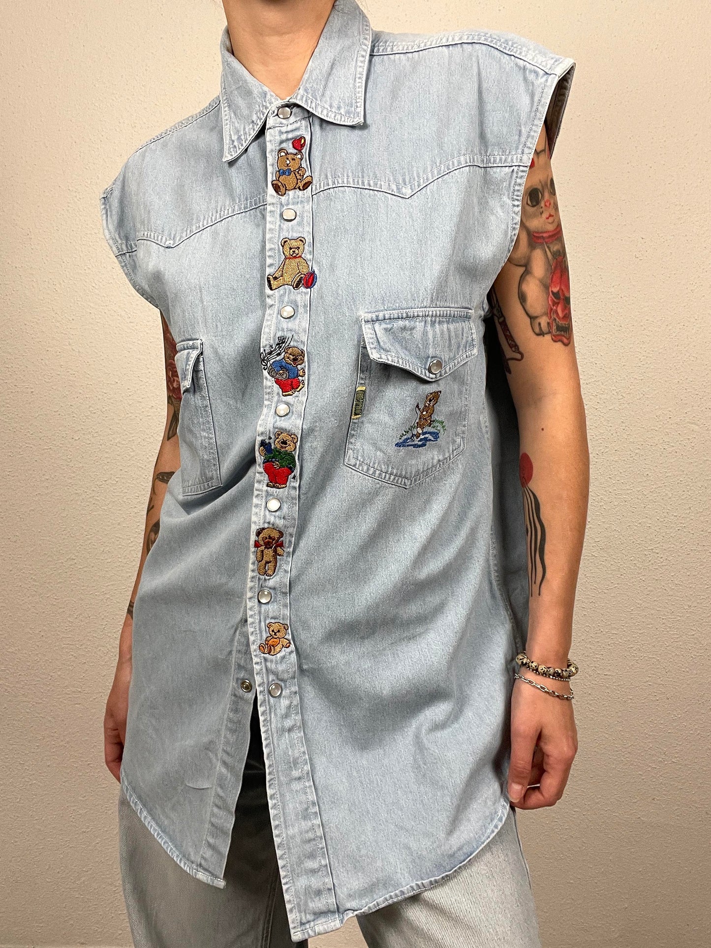 Vintage 90s denim teddy vest
