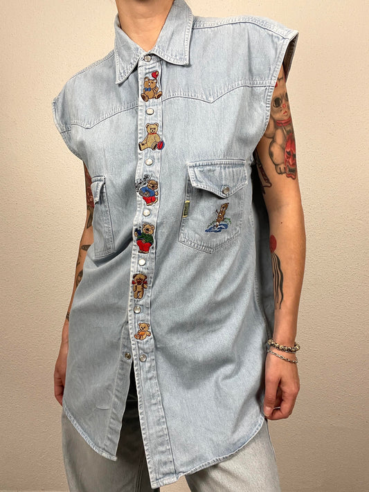 Vintage 90s denim teddy vest