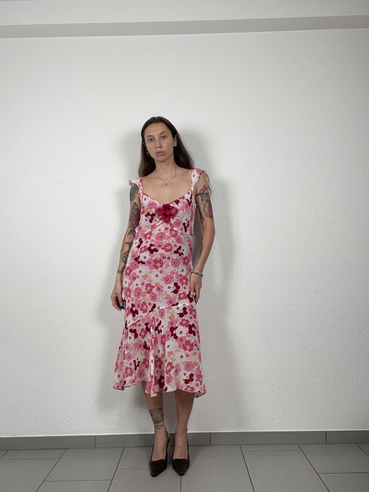 Y2K Pink Floral Midi Dress