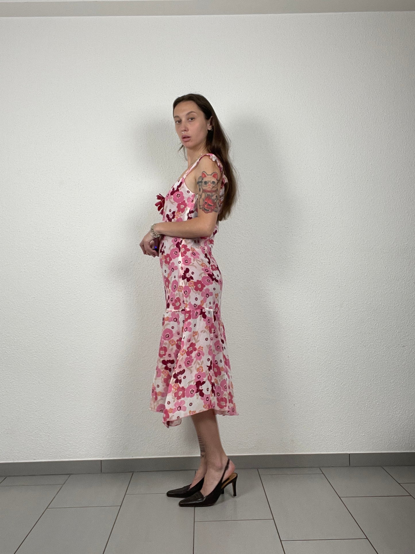 Y2K Pink Floral Midi Dress