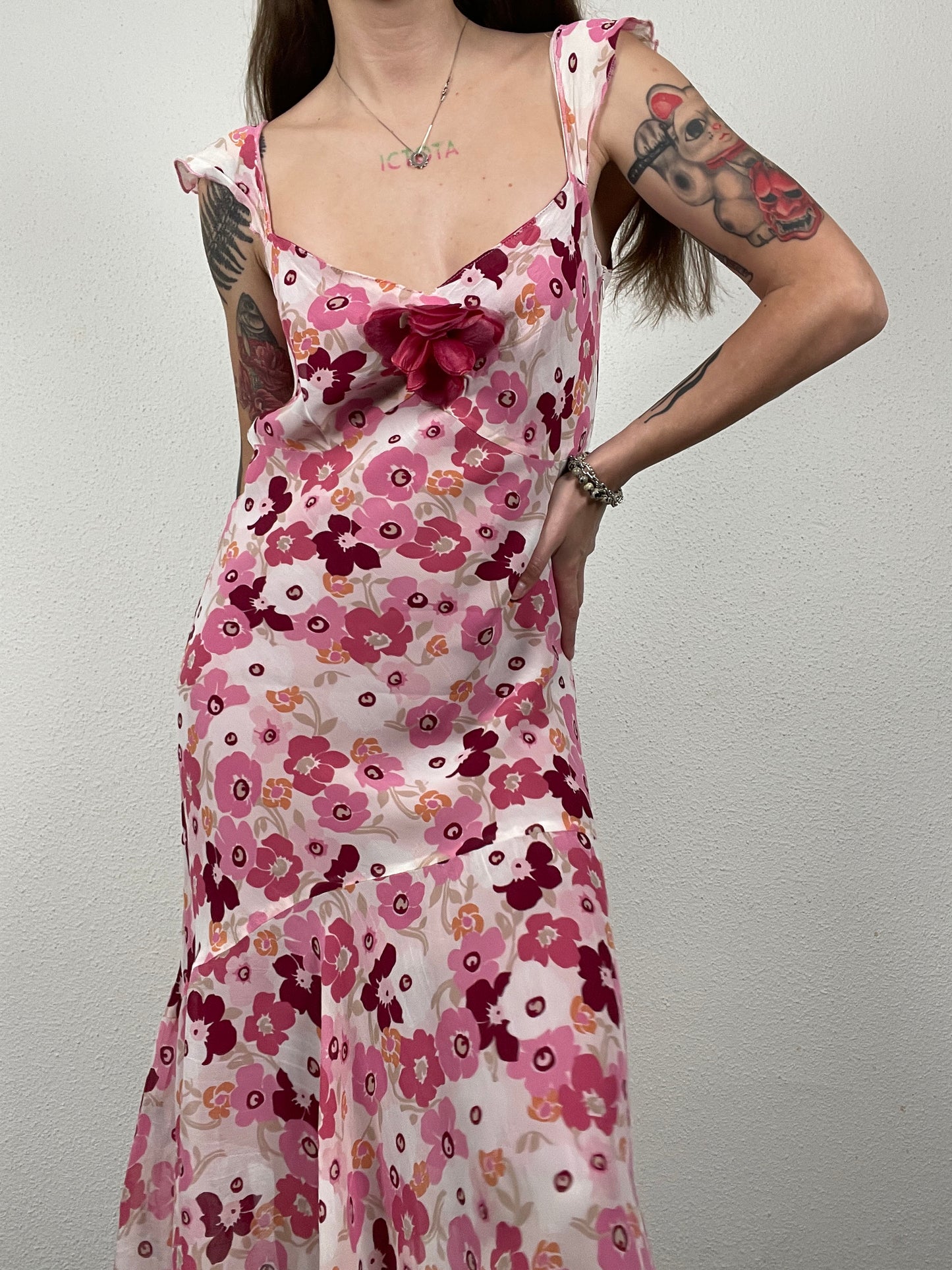 Y2K Pink Floral Midi Dress