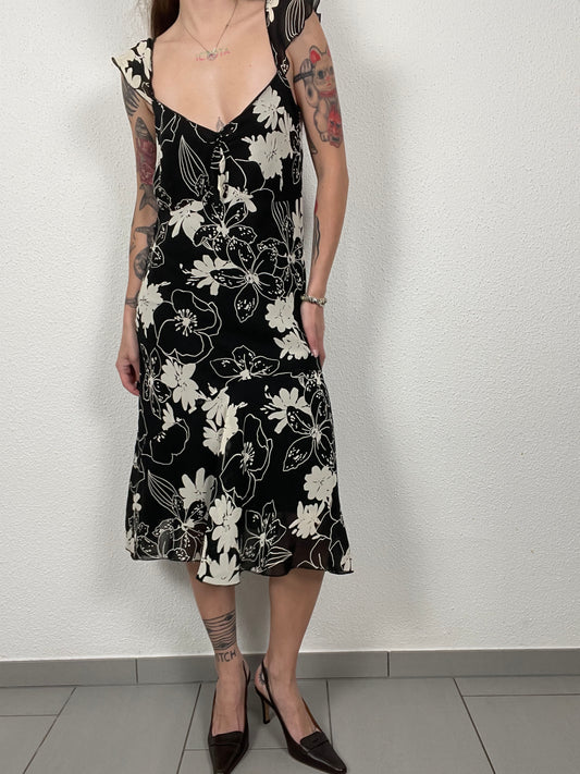 Y2K Black & White Floral Midi Dress