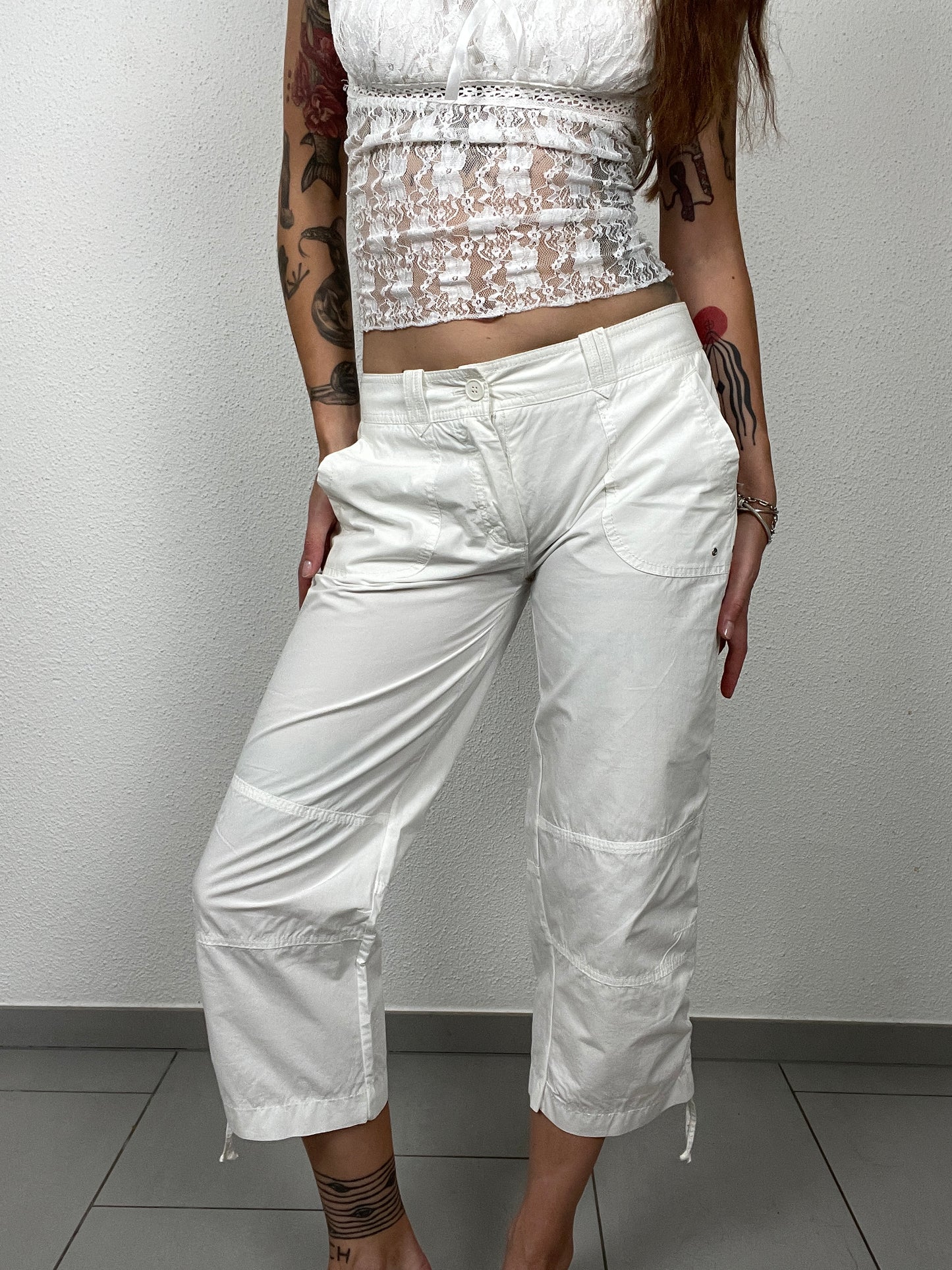 Gerry Weber Vintage White Cotton Capri Pants Y2K