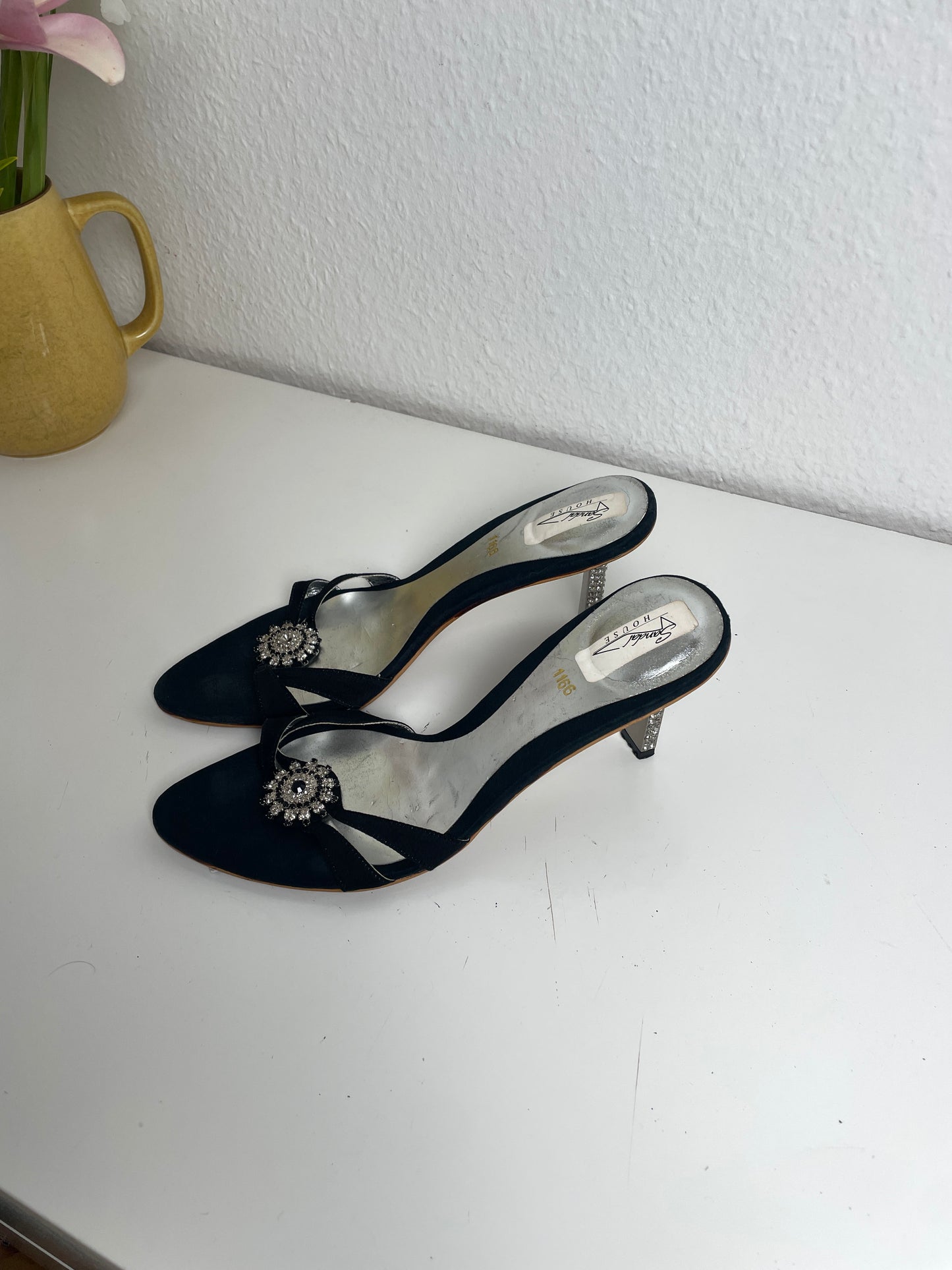 Y2K Black Crystal Heeled Sandals