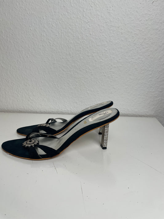 Y2K Black Crystal Heeled Sandals