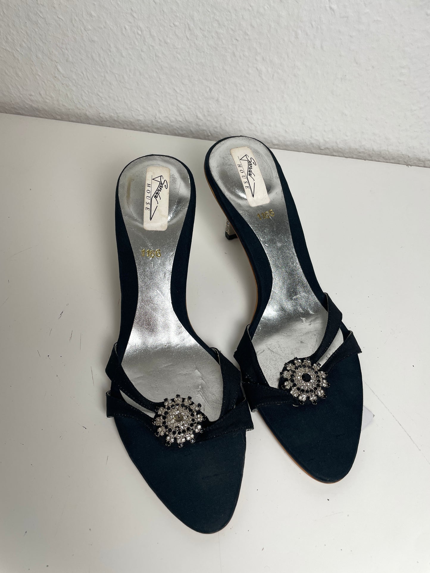 Y2K Black Crystal Heeled Sandals