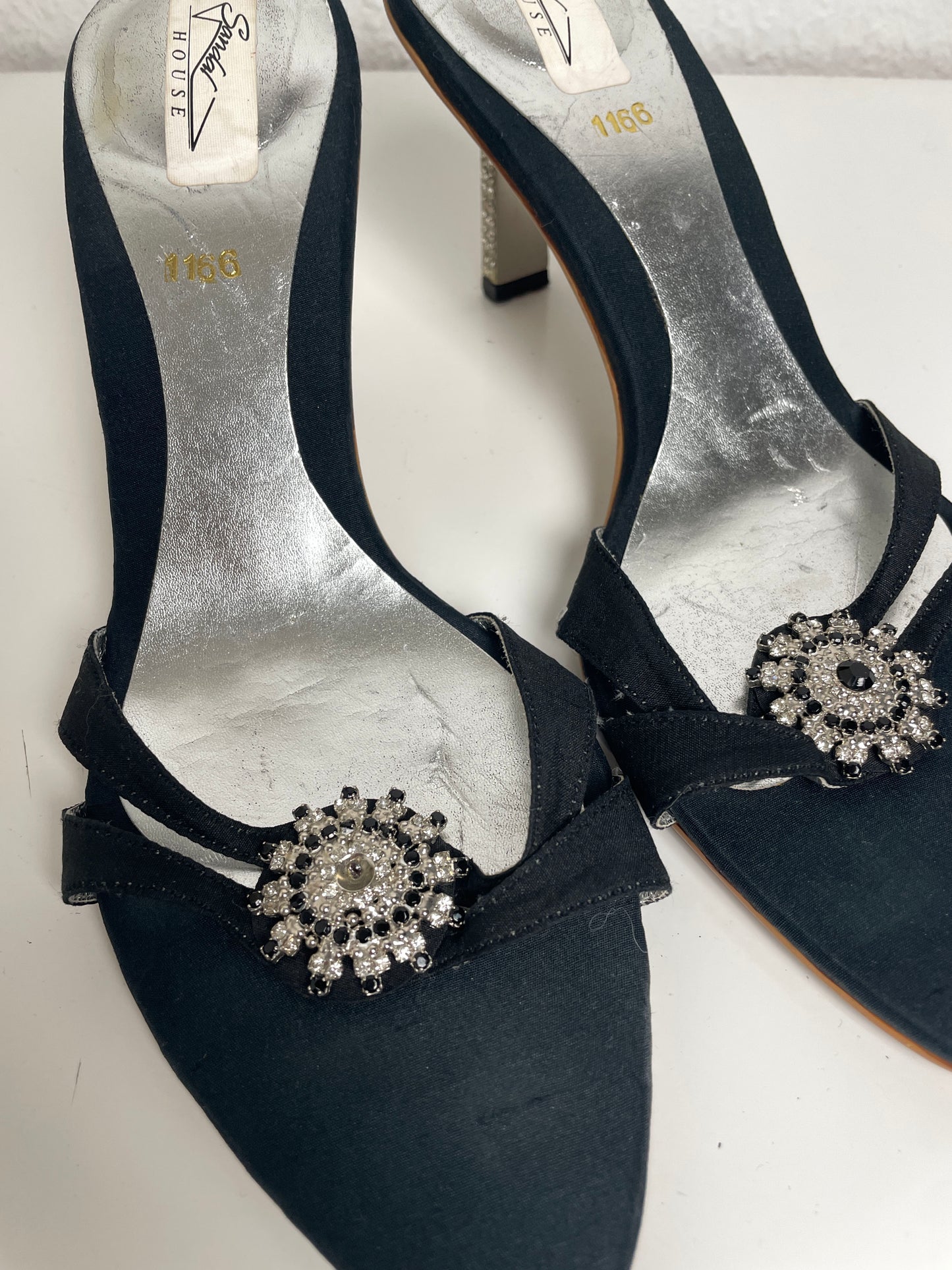Y2K Black Crystal Heeled Sandals