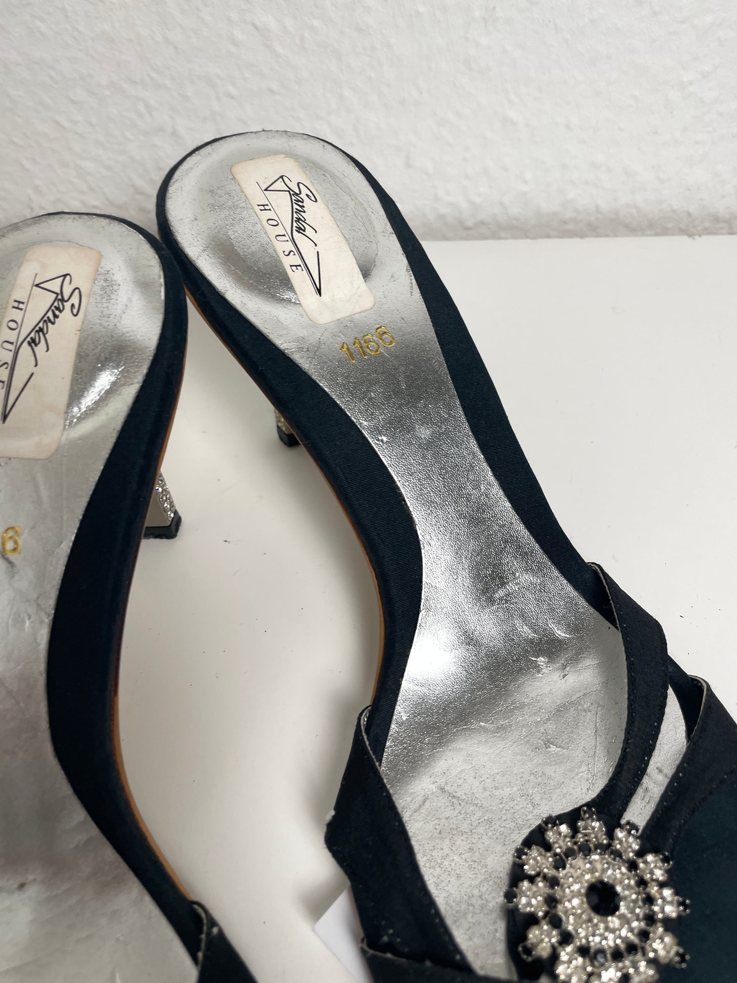 Y2K Black Crystal Heeled Sandals