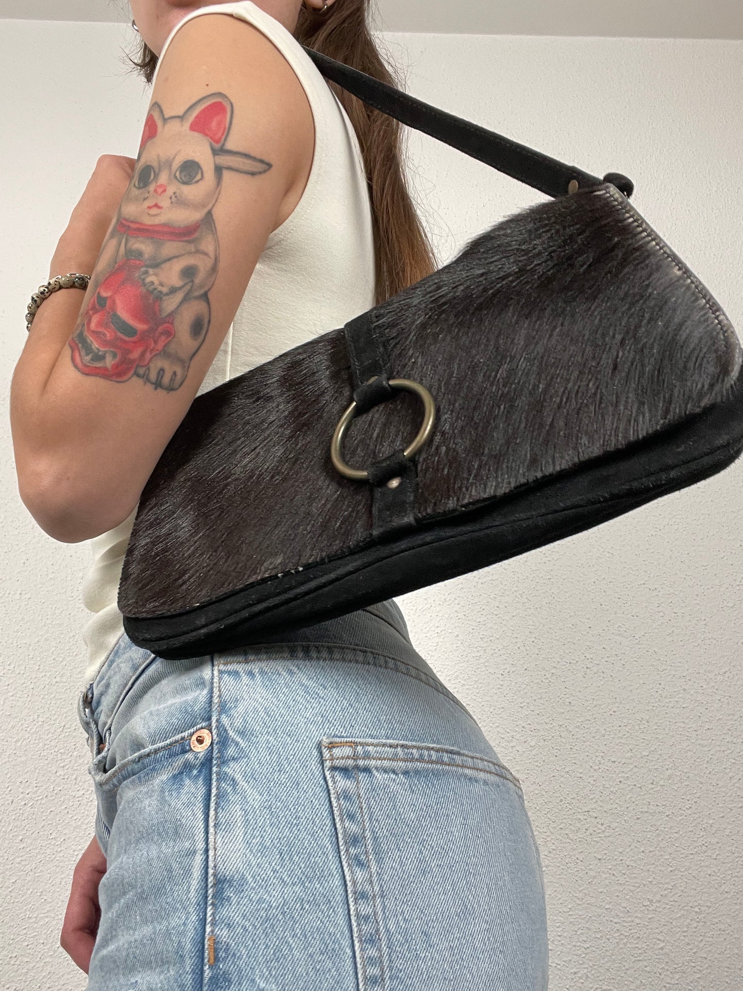 Vintage Black Haircalf Shoulder Bag