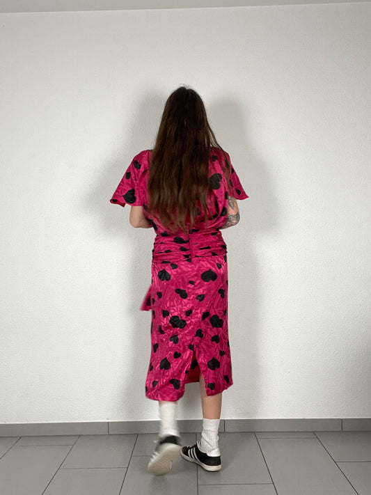 Vintage 80s Heart Print Midi Pink Dress