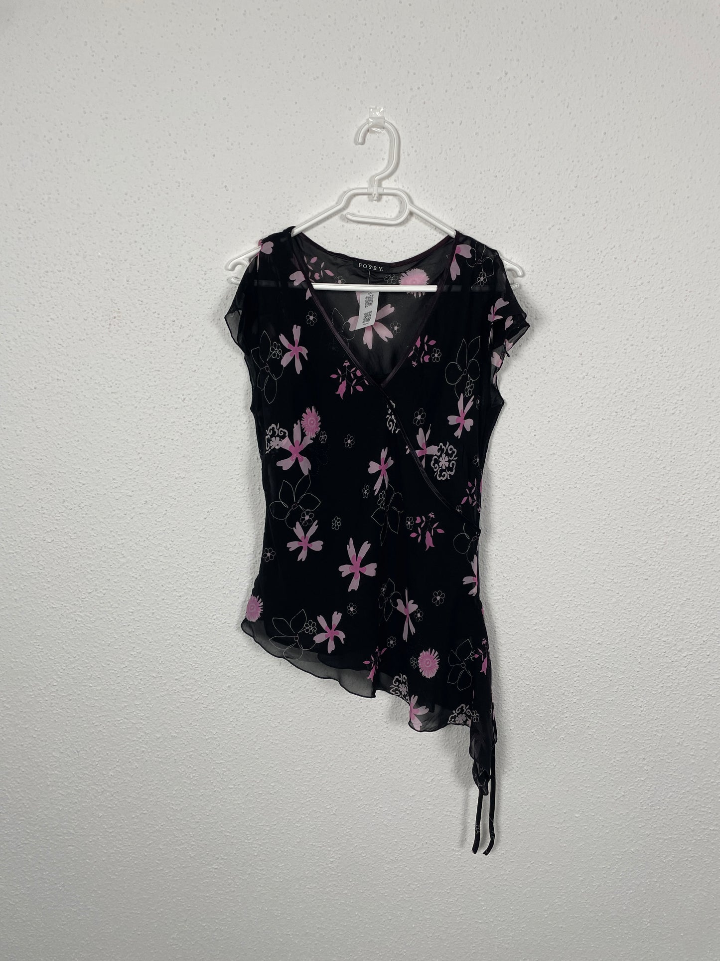 Y2K Black Asymmetrical Floral Top