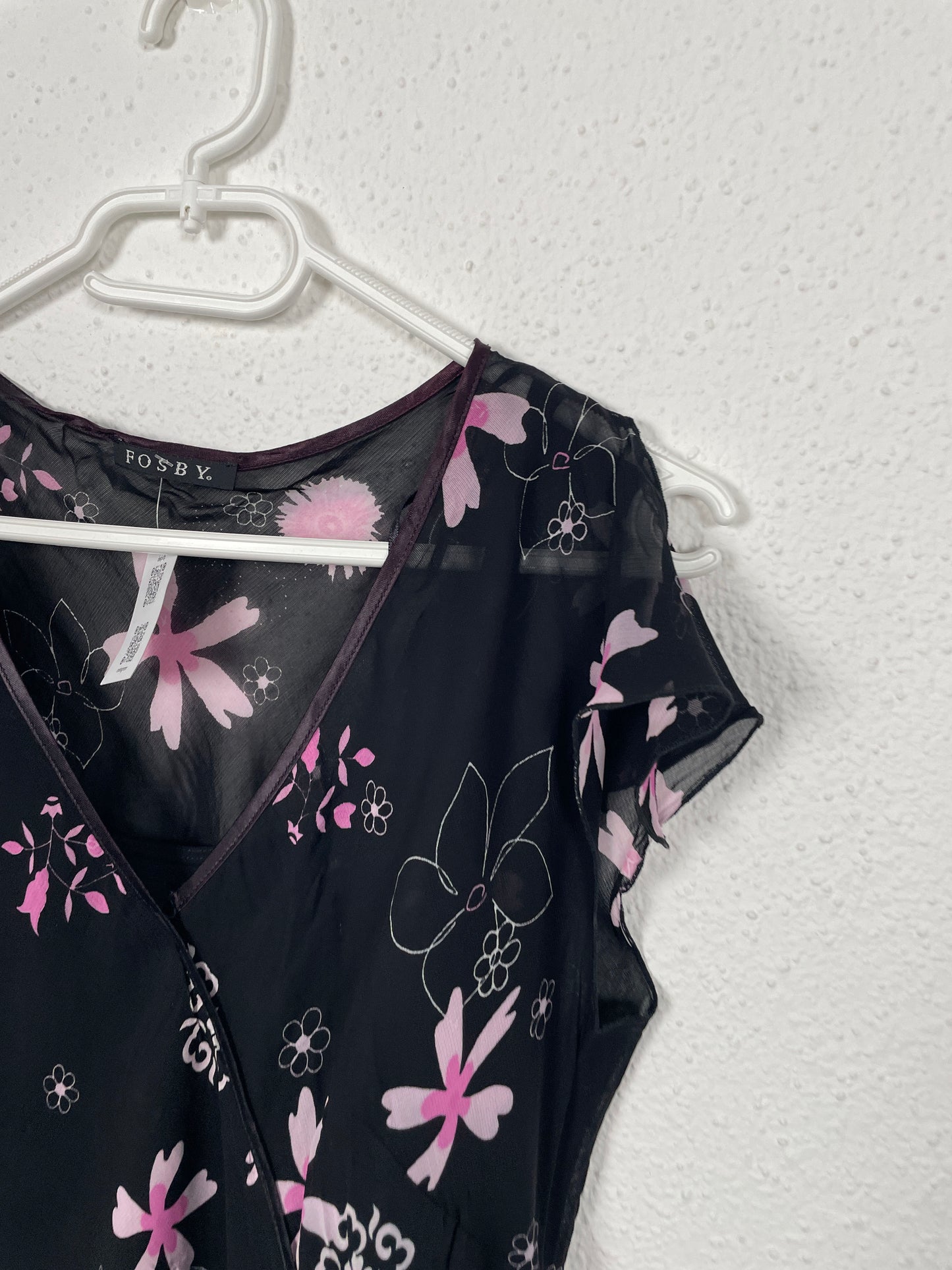 Y2K Black Asymmetrical Floral Top