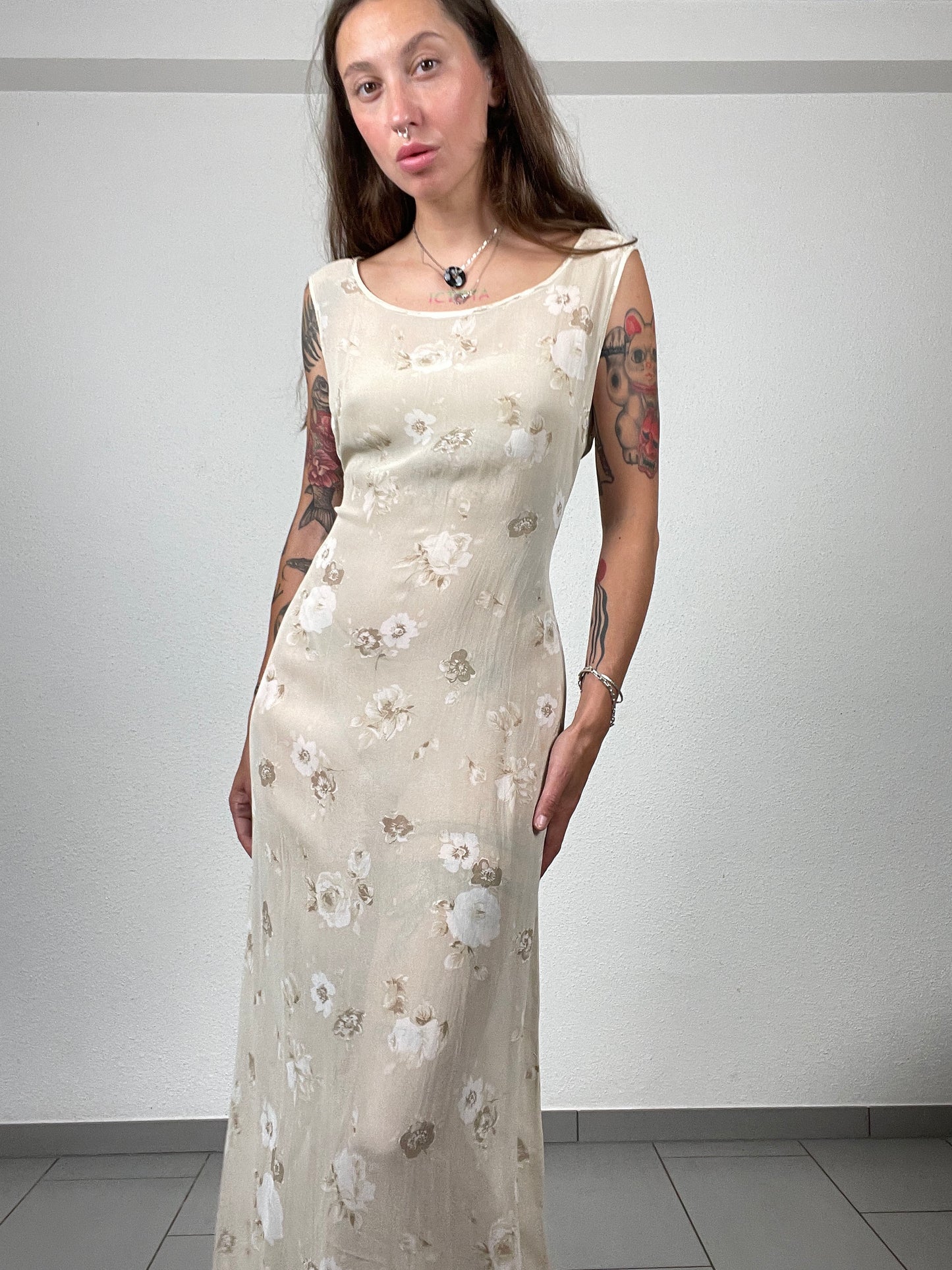 Vintage Floral Viscose Maxi Dress
