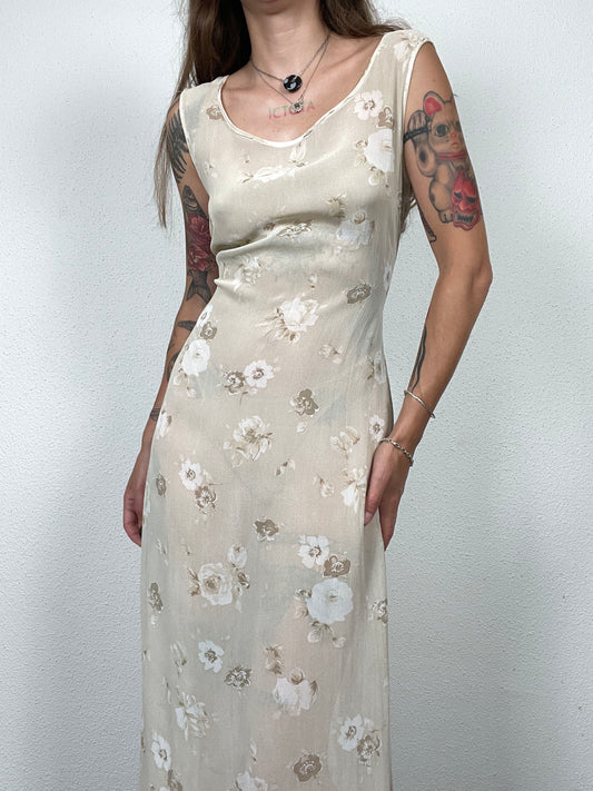Vintage Floral Viscose Maxi Dress