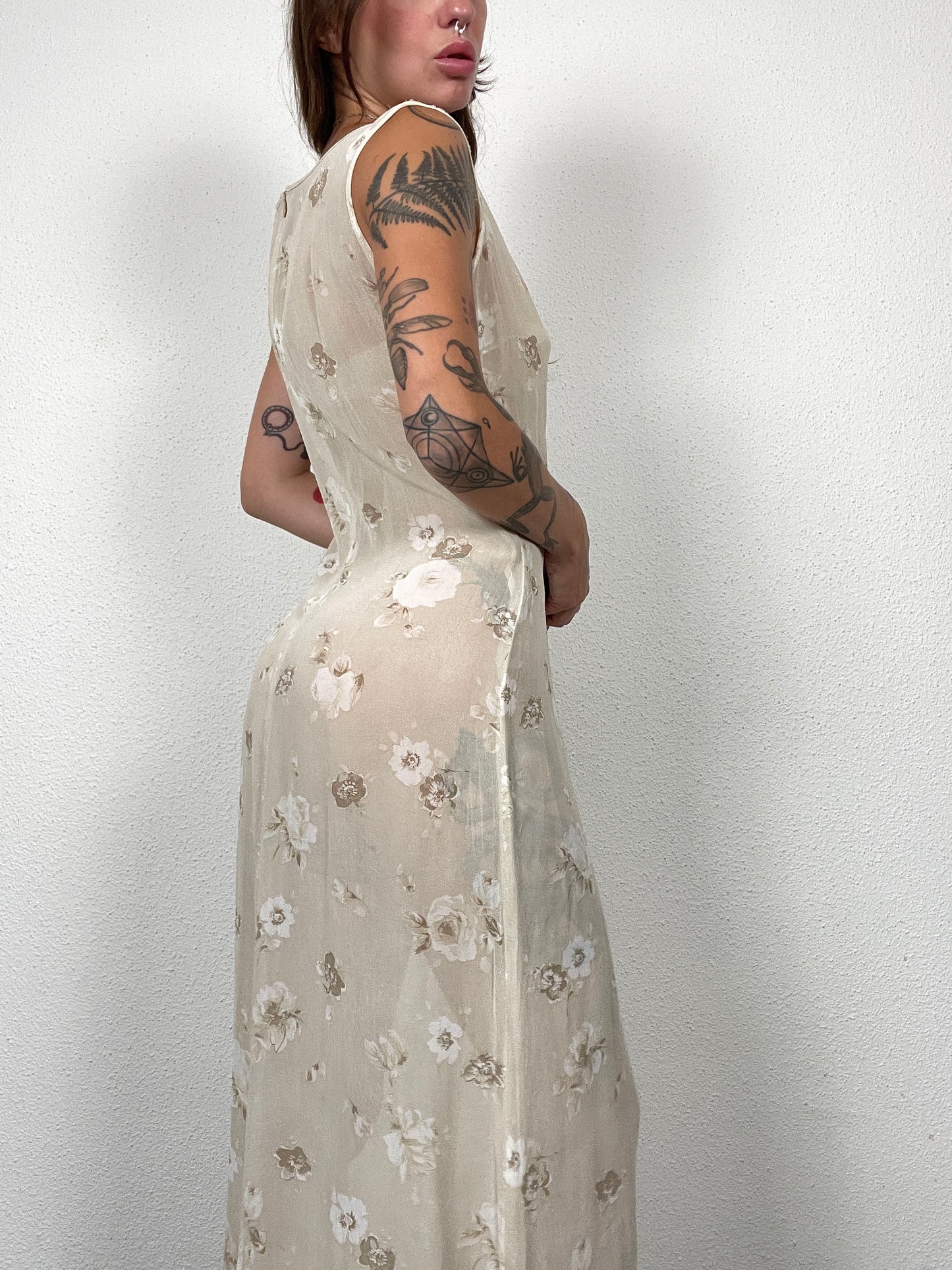 Vintage Floral Viscose Maxi Dress