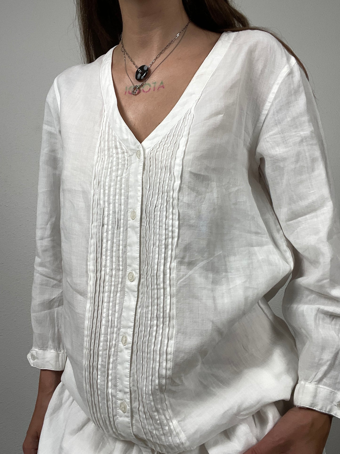 White Ramie Pintuck Dress