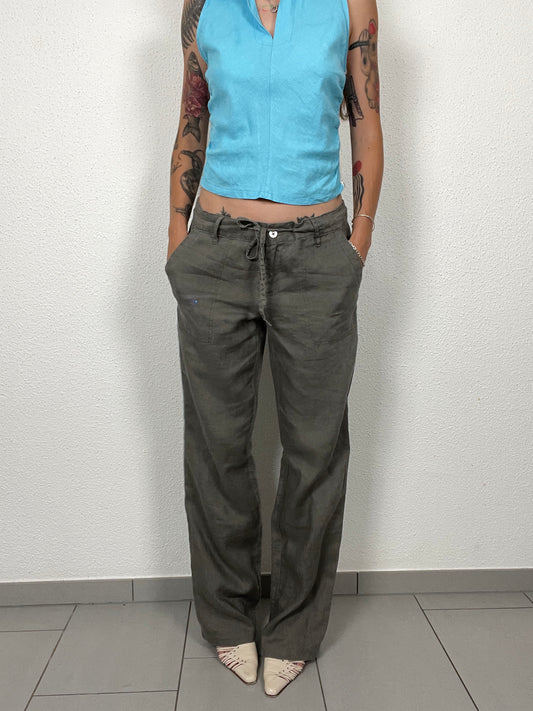 Y2K Khaki Linen Trousers