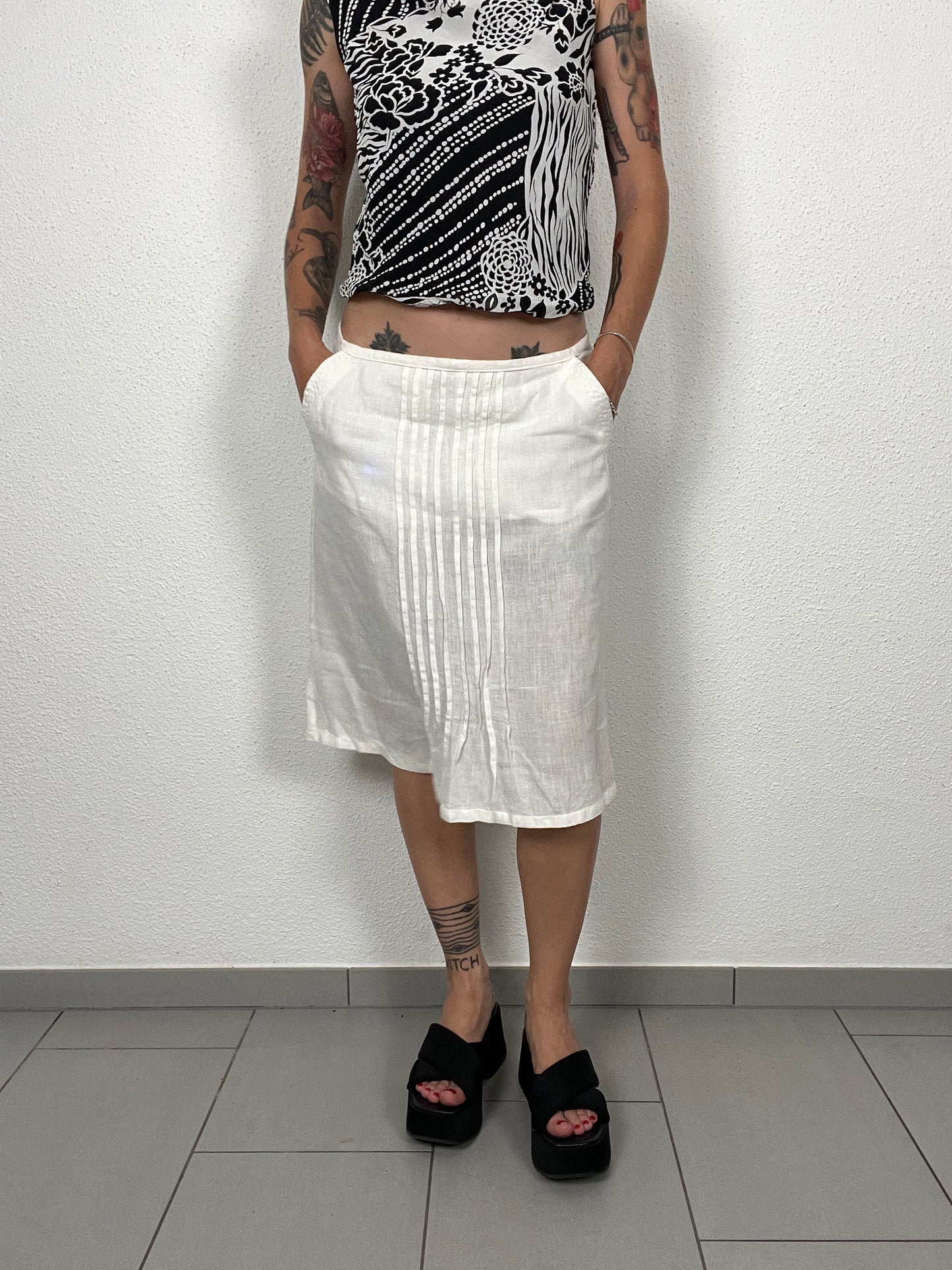 Y2K White Linen Skirt