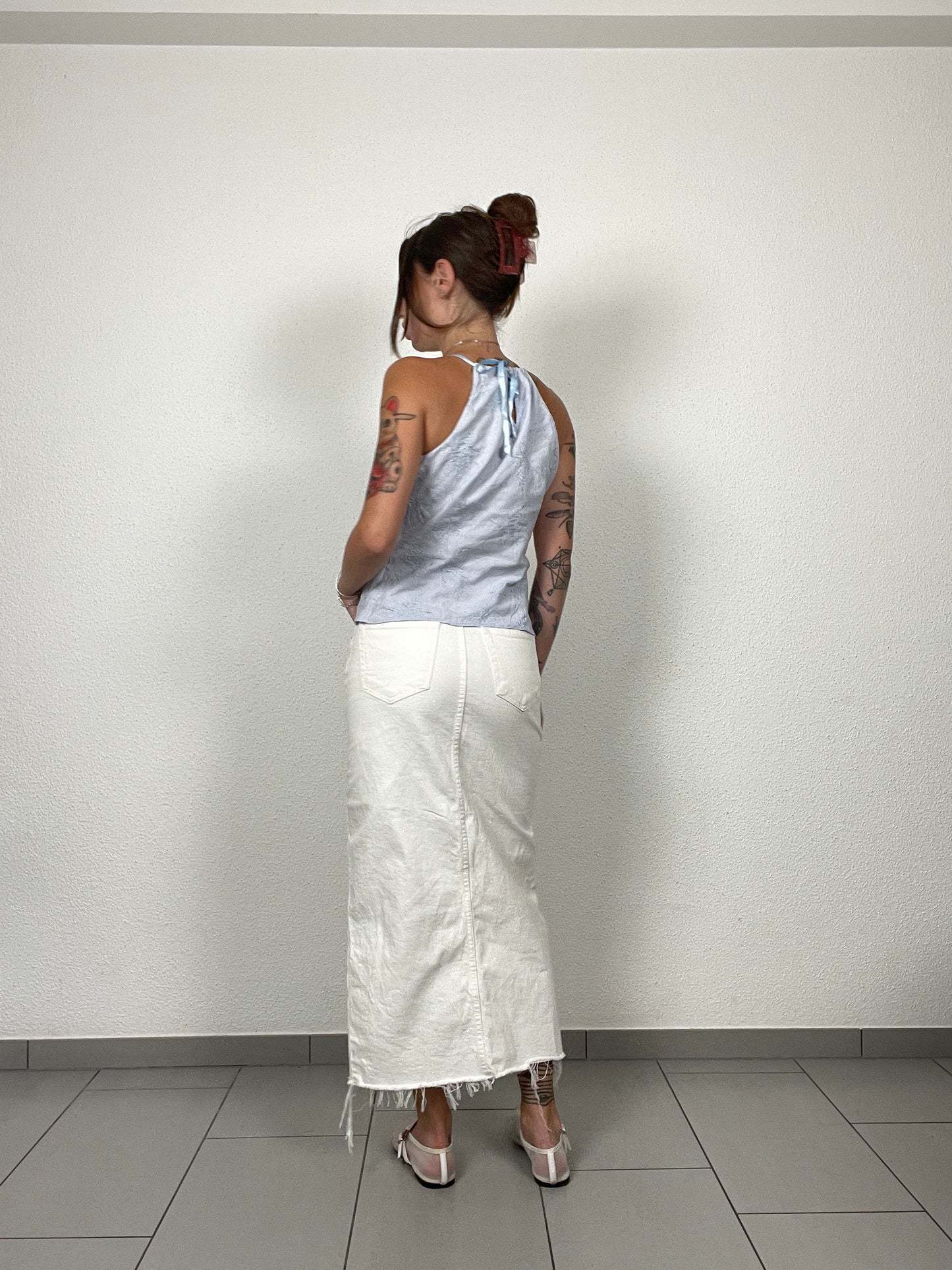 Y2K Pale Blue Embroidered Halter Top