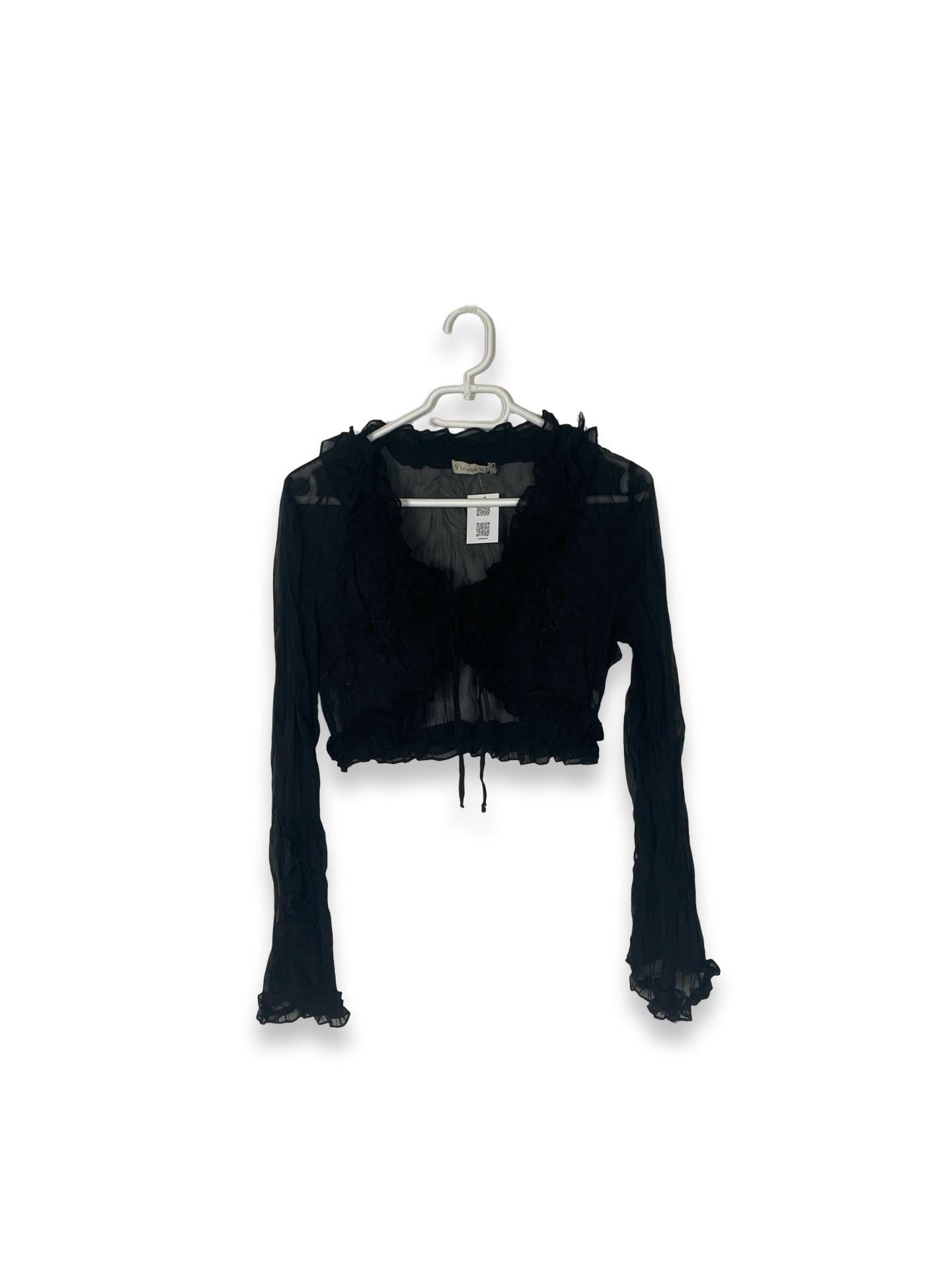 Vintage Black Ruffled Blouse
