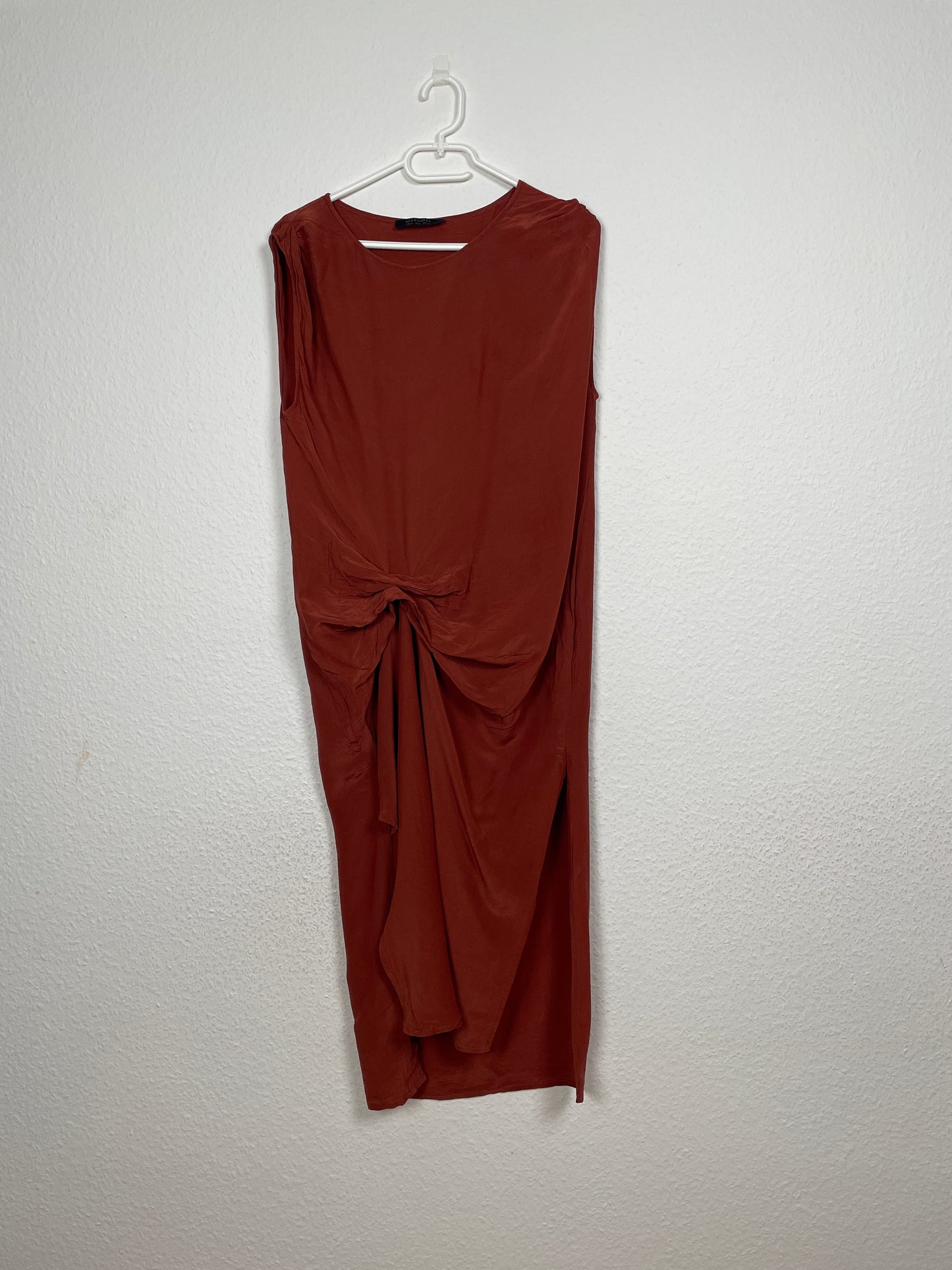 AllSaints Riviera V Dress in Rust Silk Blend