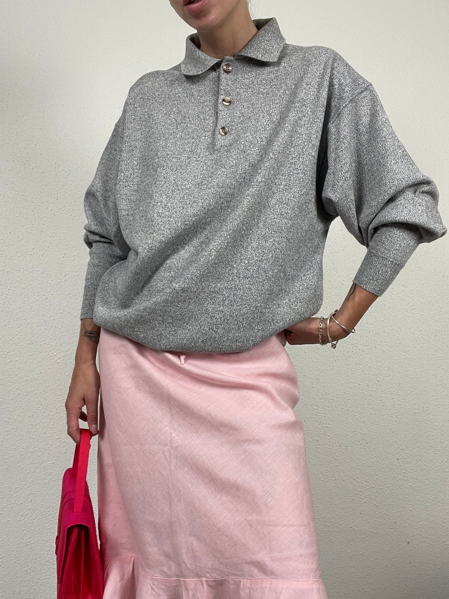 East West Grey Knit Polo Sweater – Size M