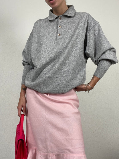 East West Grey Knit Polo Sweater – Size M