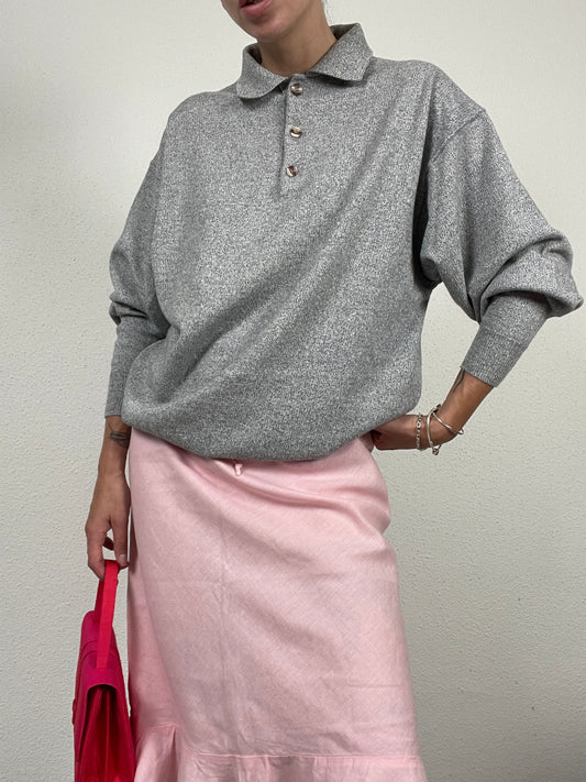 East West Grey Knit Polo Sweater – Size M